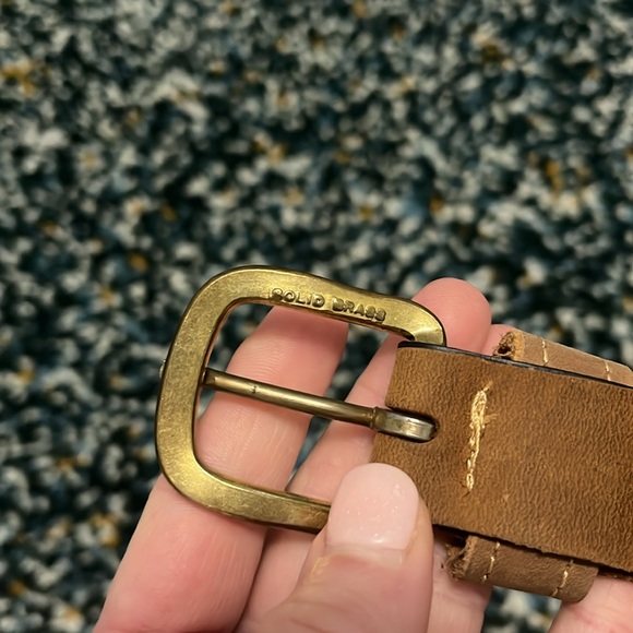 Men’s real leather 44” belt with navy canvas backing - Picture 4 of 10